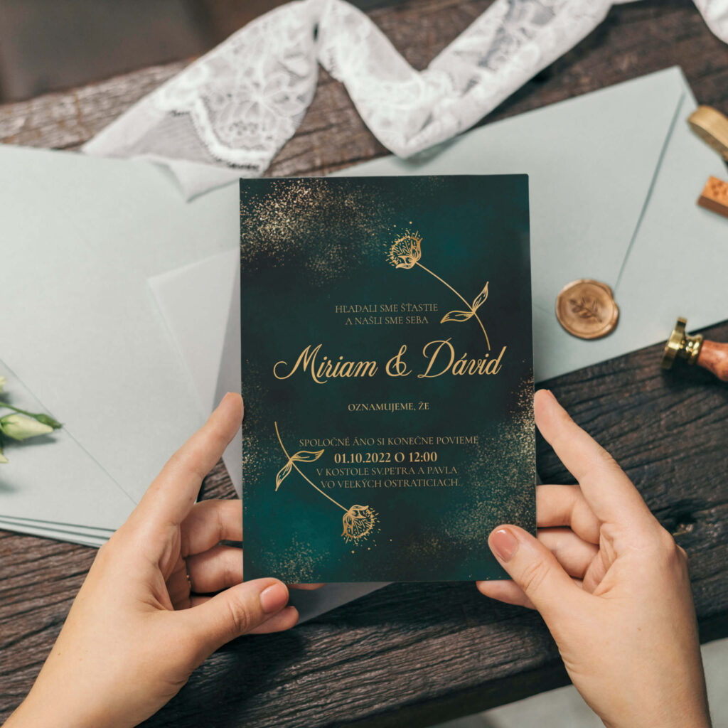 Luxusné svadobné oznámenie so zlatými prvkami NO43
