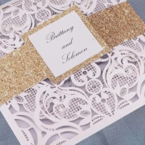 luxusné svadobné oznámenie laser cut square gold