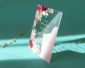 akrylové svadobné oznámenie s ružami