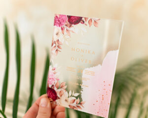 akrylové svadobné oznámenie s ružami