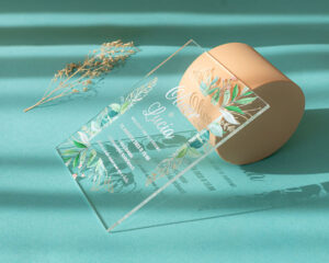 akrylové svadobné oznámenie s lístkami