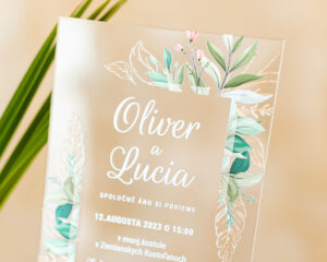 akrylové svadobné oznámenie s lístkami