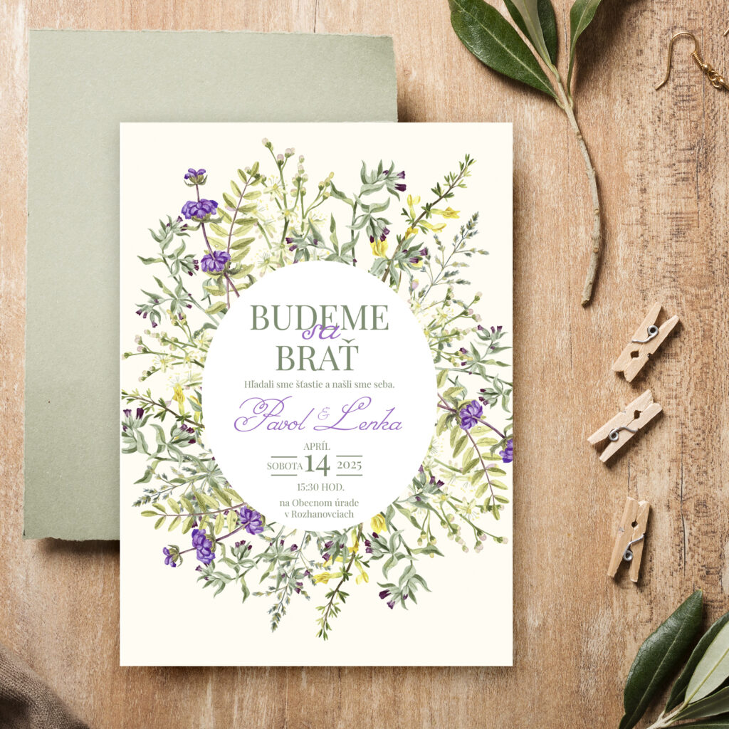 Svadobné oznámenie s lúčnymi kvetmi veselé