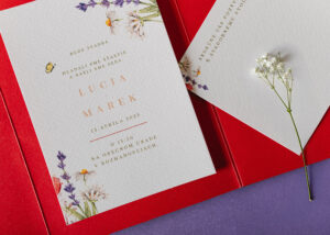 rozkladacie svadobné oznámenie červené