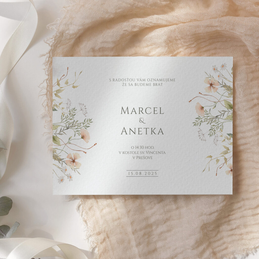 Moderné svadobné oznámenie MOD2025_16 s lúčnymi kvetmi