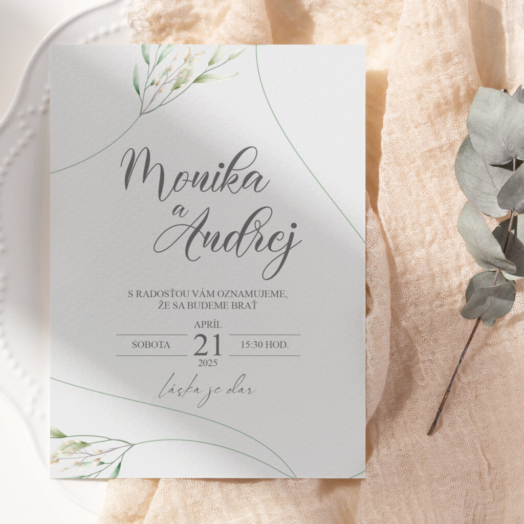 Moderné svadobné oznámenie MOD2025_17 s jemnou kvetinkou