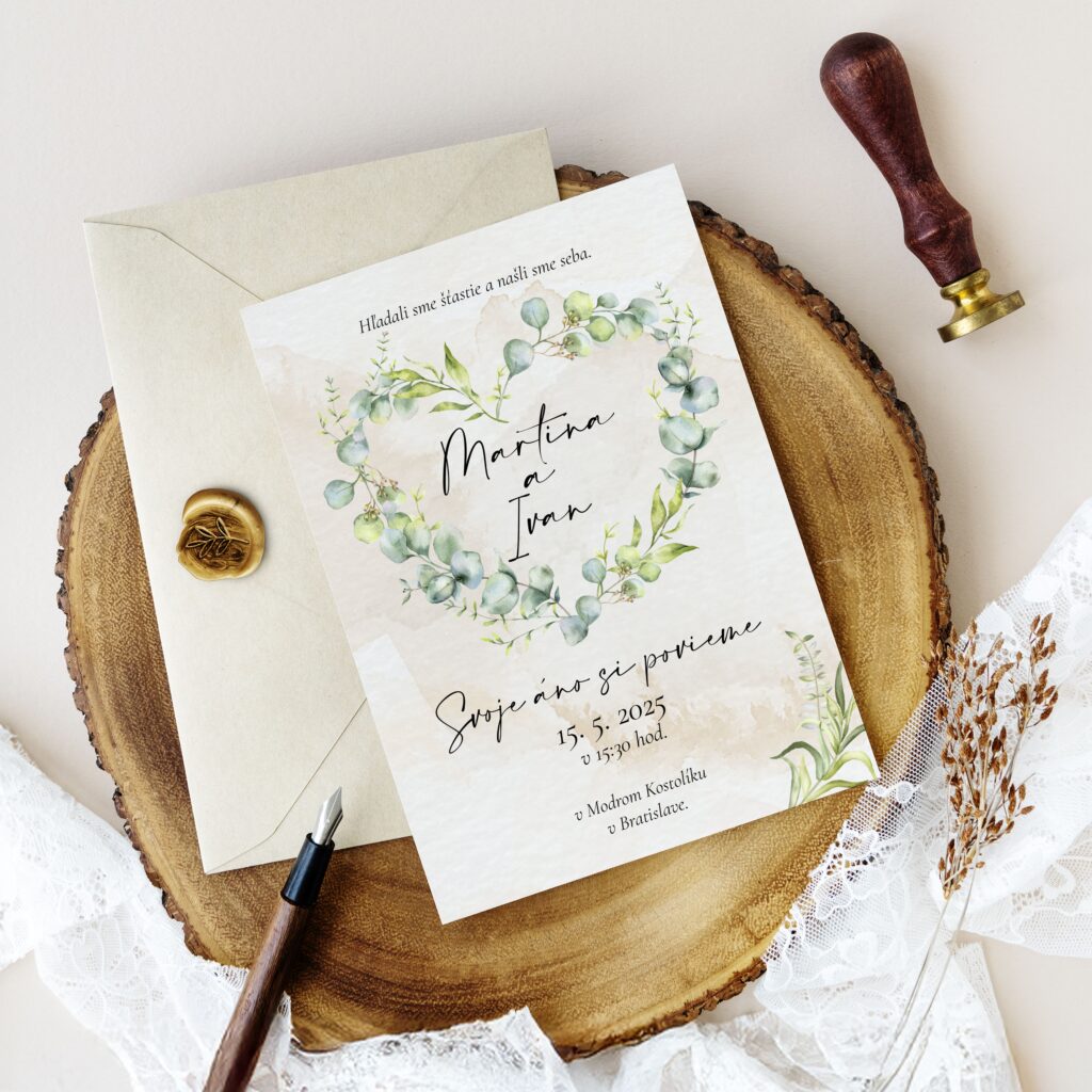 Luxusné svadobné oznámenie so zeleným srdcom LSO2025_0416