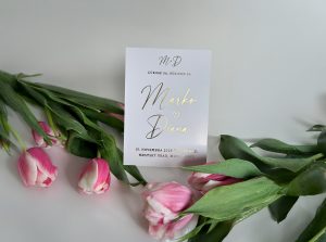 svadobné oznámenie luxusné, mliečny plast, metalická razba