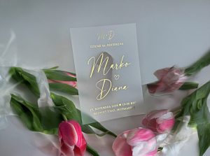 svadobné oznámenie luxusné, mliečny plast, metalická razba