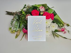 svadobné oznámenie luxusné, mliečny plast, metalická razba