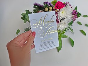 svadobné oznámenie transparentné s metalickou razbou