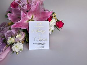 svadobné oznámenie transparentné s metalickou razbou