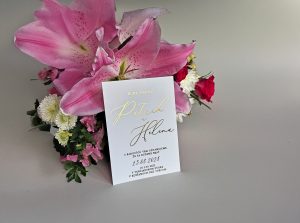 svadobné oznámenie luxusné, mliečny plast, metalická razba