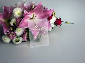 svadobné oznámenie transparentné s metalickou razbou