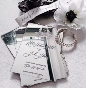 zrkadlové akrylové svadobné oznámenie