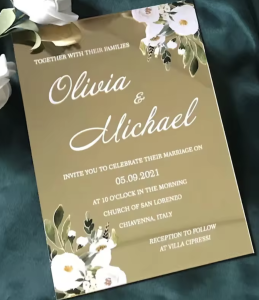 zrkadlové akrylové svadobné oznámenie