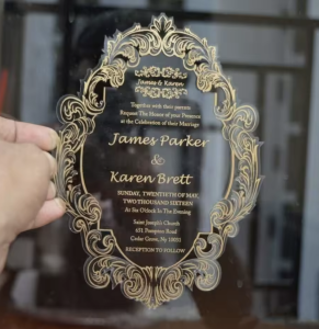 zrkadlové akrylové svadobné oznámenie