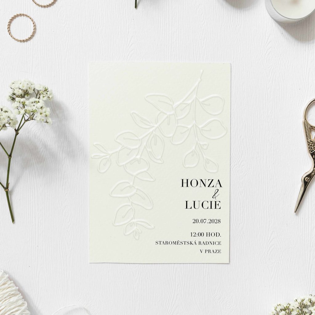 Luxusné svadobné oznámenie Emboss Eukalyptus