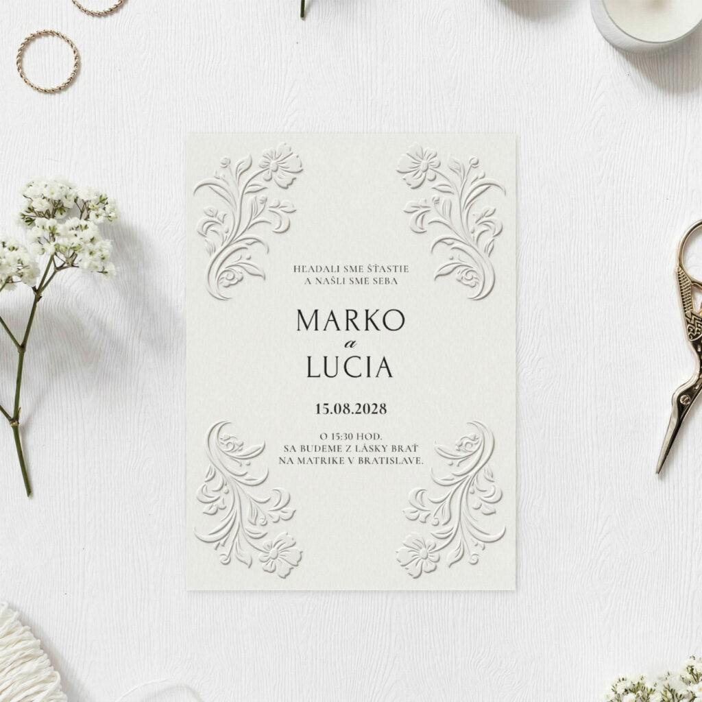 Luxusné svadobné oznámenie Emboss Beauty Corners