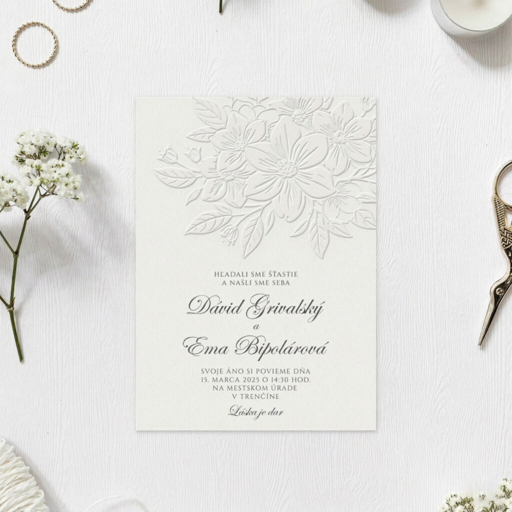 Luxusné svadobné oznámenie Emboss Beauty Flower