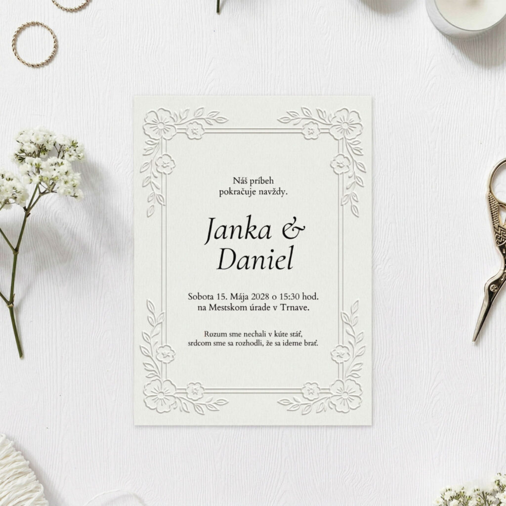 Luxusné svadobné oznámenie Emboss Floral frame