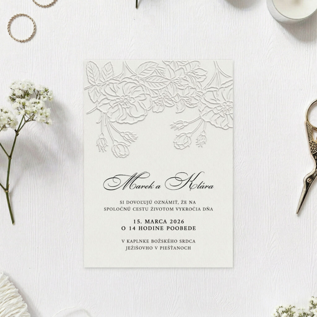 Luxusné svadobné oznámenie Emboss Flower classy
