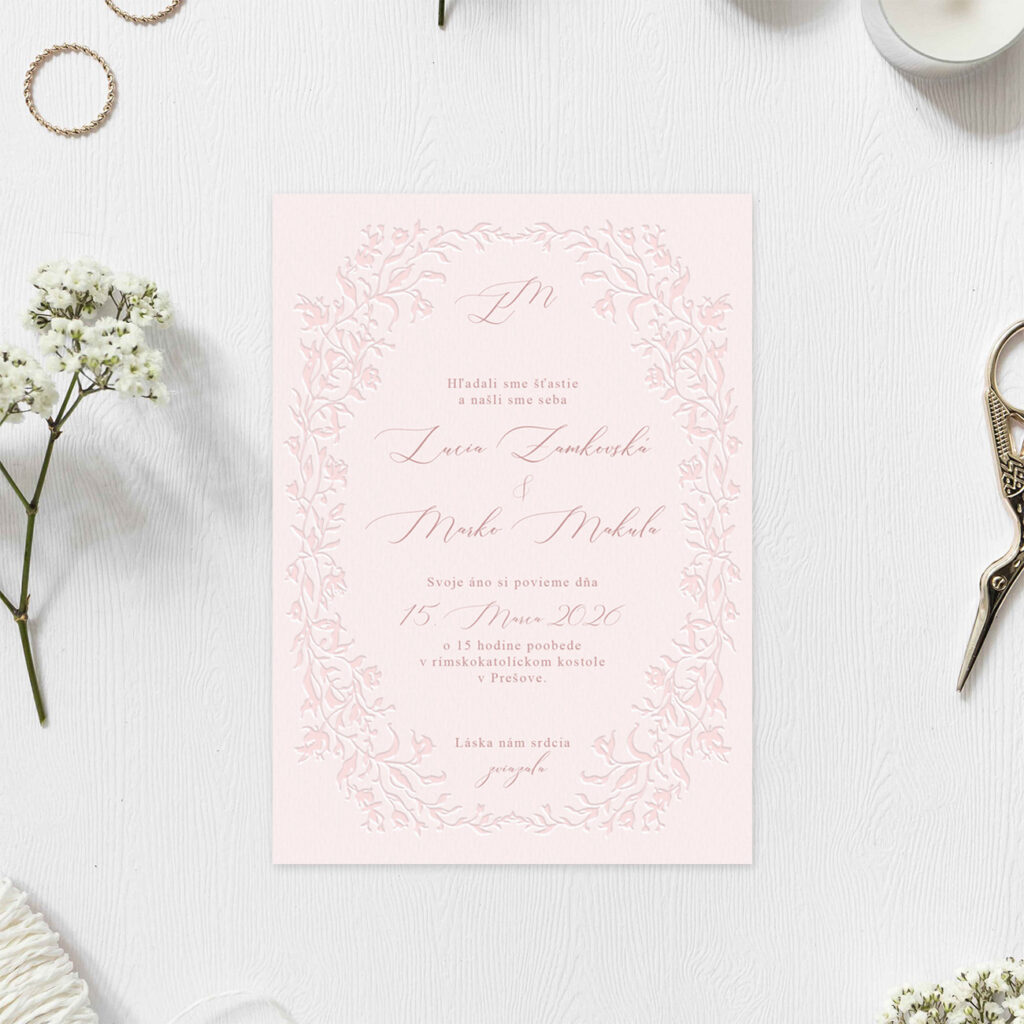 Luxusné svadobné oznámenie Emboss Floral Pink