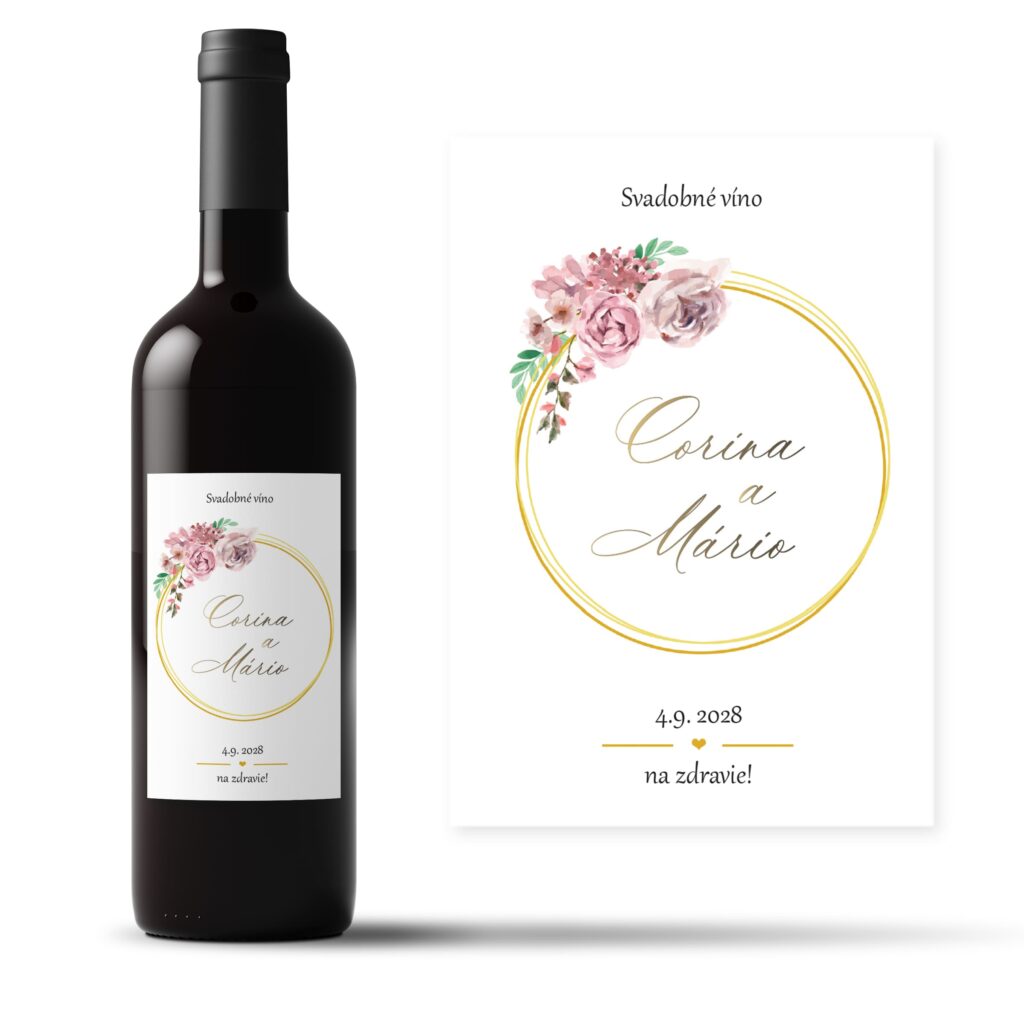 Etiketa na svadobné víno E Floral Wreath