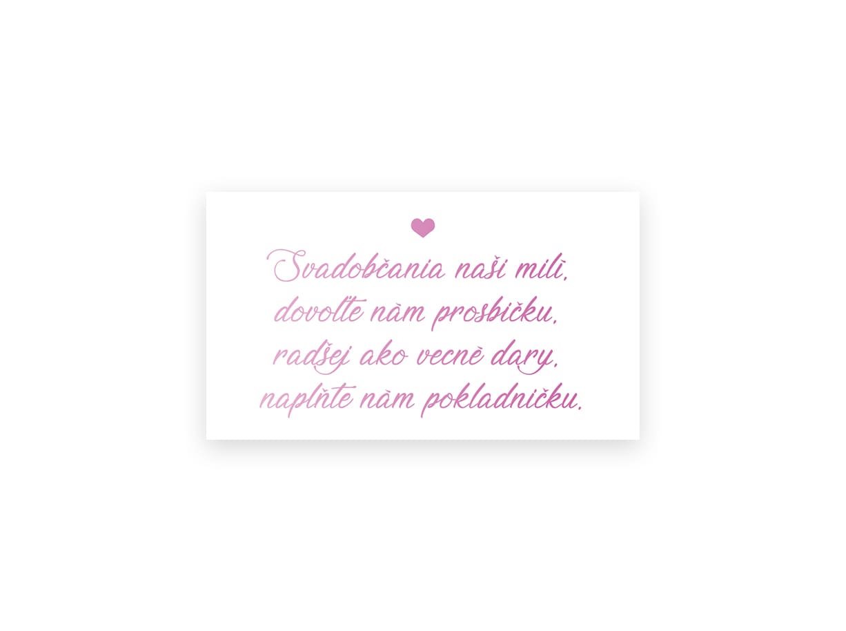 Kartička na svadobné dary Rose Love 1 kartička so žiadosťou o svadobné dary