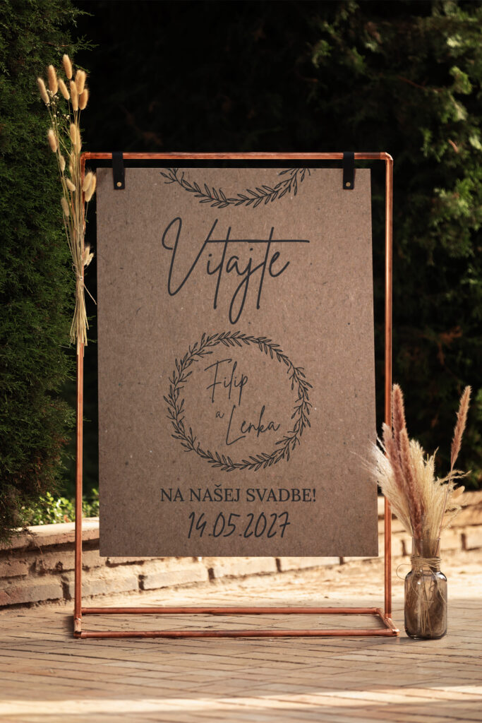 Elegantná uvítacia tabuľa na svadbu s moderným dizajnom